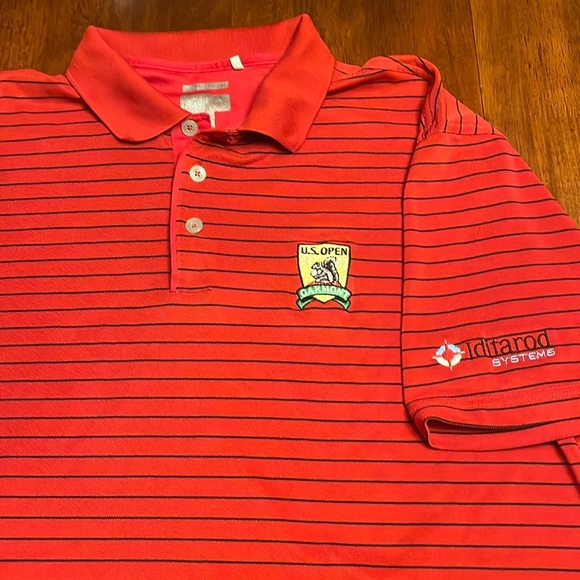 US open oakmont adidas red black stripe polo iditarod systems size XL - Picture 1 of 10
